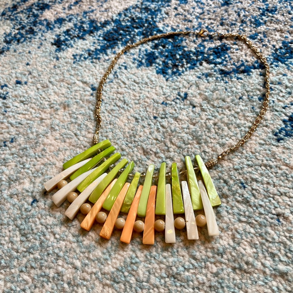 Anthropologie green and orange bead statement necklace